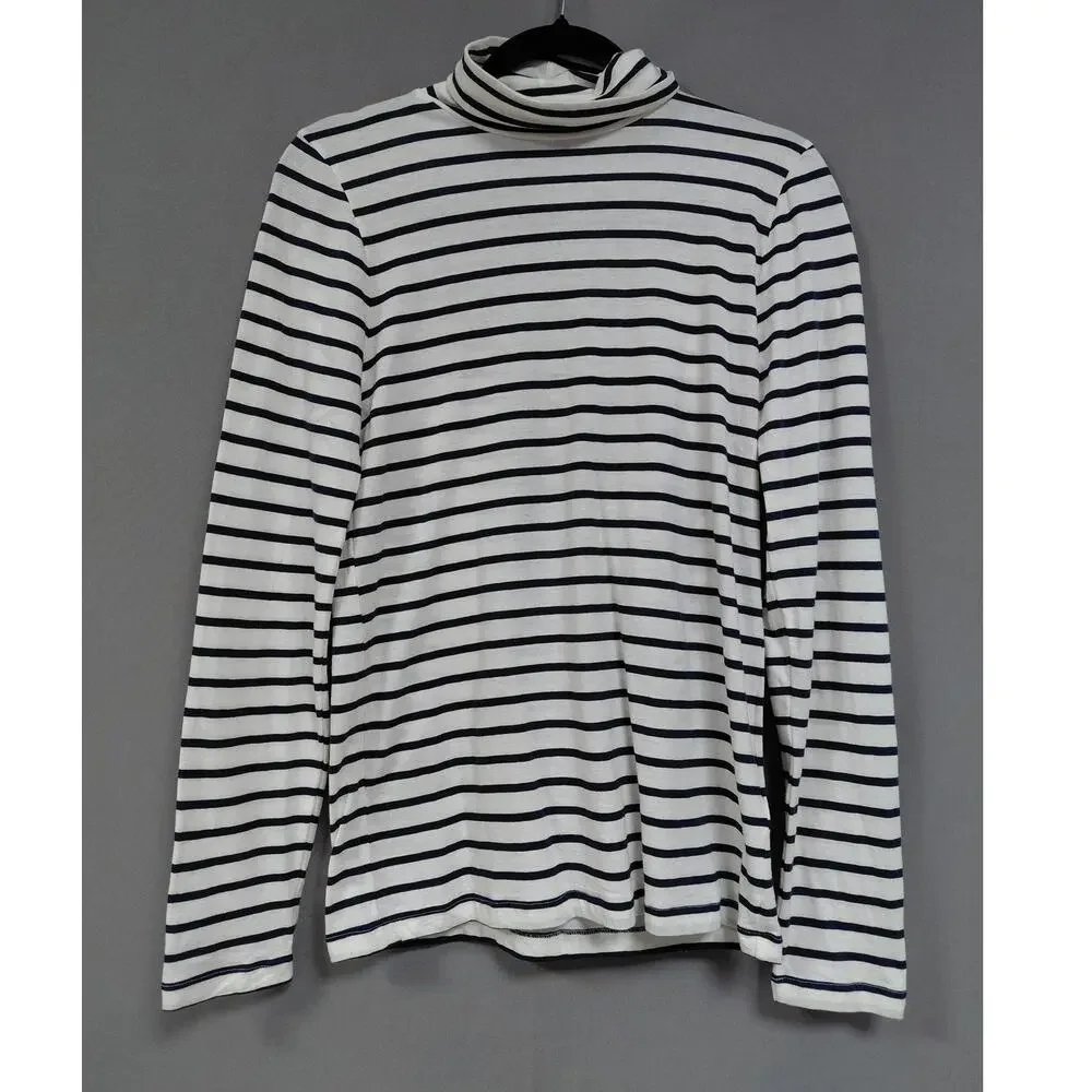 J.Crew Black Turtleneck Knit Stretch Striped T-Shirt Women Size S